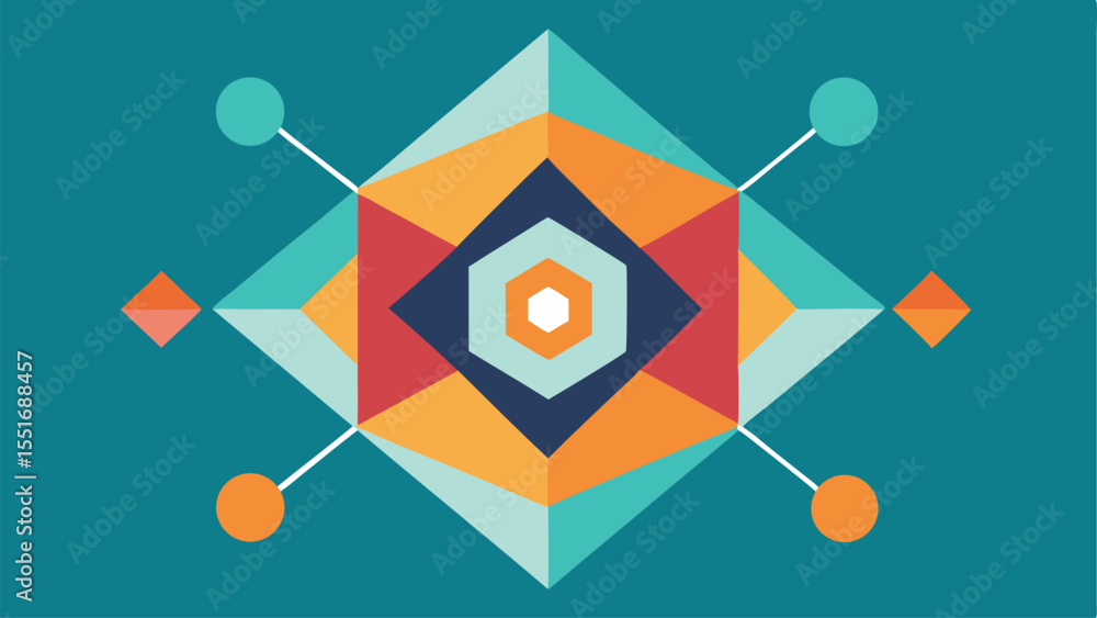 Poster geometric abstract design with vibrant colors and unique shape composition