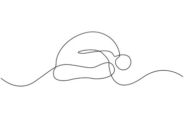 Obraz premium One continuous line drawing of christmas Santa Claus hat,drawing, single line art element, minimalist sketch line vector illustration.
