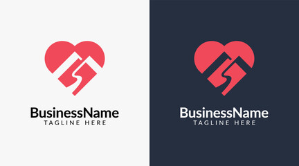 Love mountain logo design. Geometric modern and simple peak mountain icon template