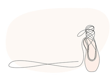 Line Art Pointe Shoe. One Continuous Outline Drawing. Editable Dancing Silk Abstract Footwear  Stroke Curve Contour. Classic Dance Elegant Vintage Accessories Symbol. Professional Ballet Artist Sign I
