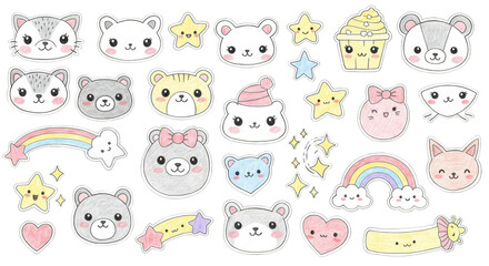 Obraz premium Cute Cartoon Animals With Rainbows And Stars Decorative Illustration