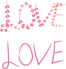 Written love word valentine day and holidays, vector illustration