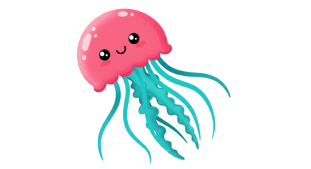 Cute Cartoon Jellyfish Illustration with Transparent Background