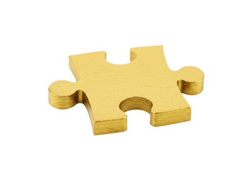 Golden Puzzle Piece Jigsaw Connecting Element in Isolated Background