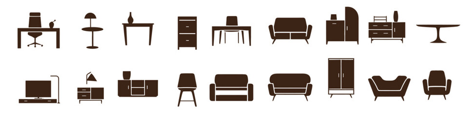 collection set different kind set furniture cons symbol silhouette vector white backgroud