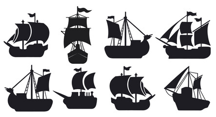 collection ships silhouettes vector illustrations