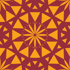 Geometric mandala pattern in maroon and gold for abstract decorative background