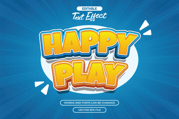 Happy play editable text effect with cartoon text style and with blue comic background