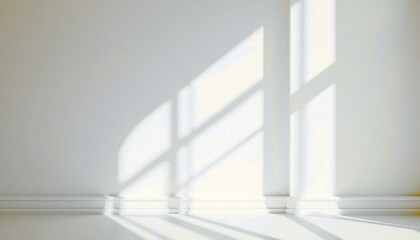 Fototapeta premium Bright White Wall with Window Light Shadow Abstract Minimalist Interior