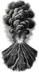 Dramatic Volcano Eruption Illustration with Lava Smoke Landscape View