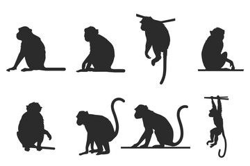 Collection images monkeys silhouette vector white background