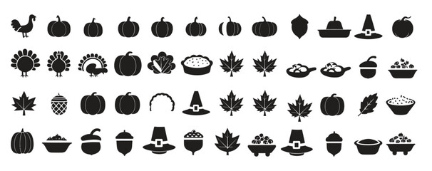collection thanksgiving icons including pumpkins apples other things.