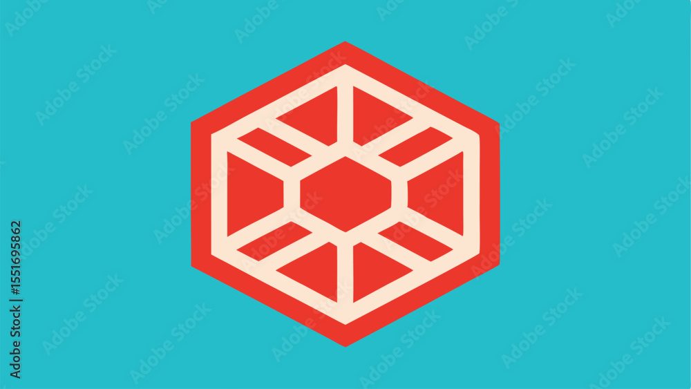 Poster geometric red and cream colored hexagon graphic design element with transparency