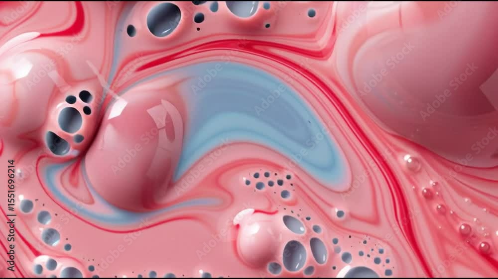 Poster colorful abstract liquid art featuring pink and blue bubbles, creating mesmerizing pattern and vibra