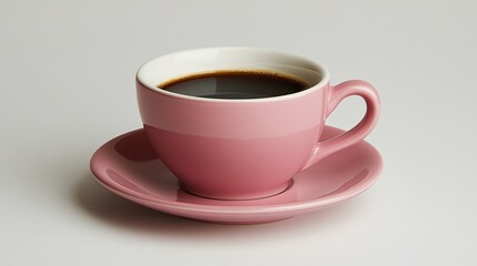 Pink coffee cup filled with dark liquid