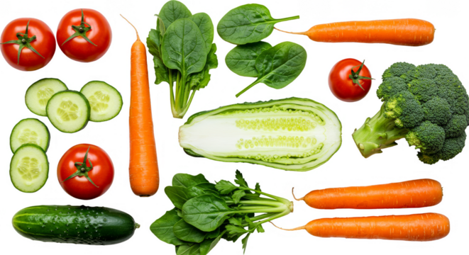Fresh Vegetables Background Featuring Tomatoes Cucumbers and Carrots