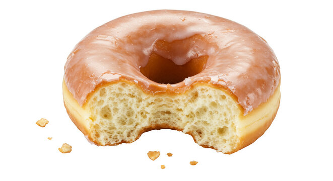 Glazed Donut with Missing Bite Sweet Pastry Delicious Food Isolated