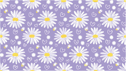 Big Daisies With Sunny Yellow Petals - Botanical Seamless Vector