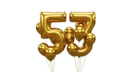 Golden 53 Balloon Decoration for Birthday Party Isolated Anniversary