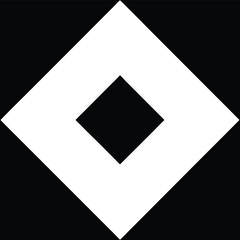 Geometric white diamond within a black diamond shape isolated on a black background.