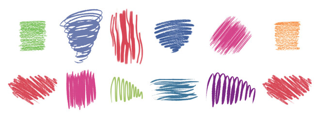 colorful charcoal pencil curly horizontal lines squiggles scribbles doodle lines.