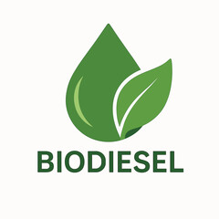  Green biodiesel leaf icon with text isolated on white background