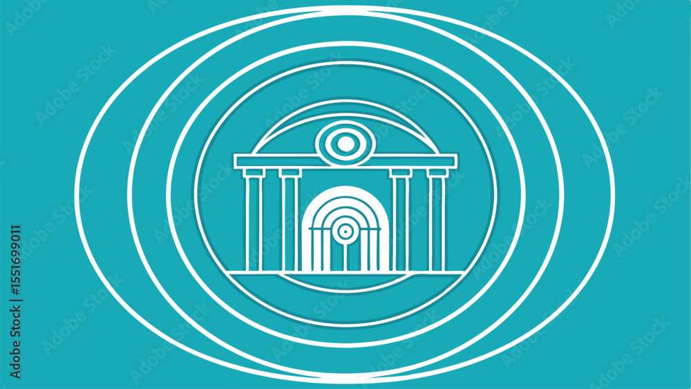 Poster minimalist architectural icon with concentric circles and transparency design