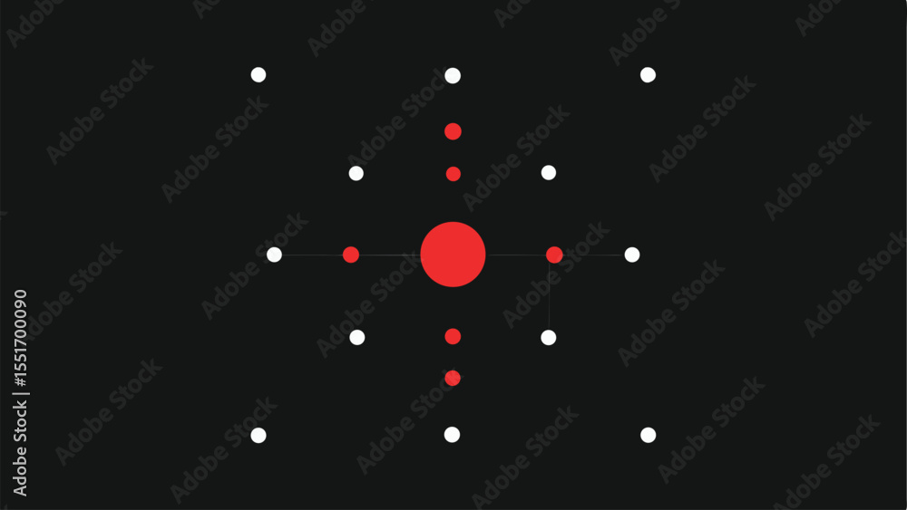 Poster minimalist dot grid vector pattern in black and white with red accents for design