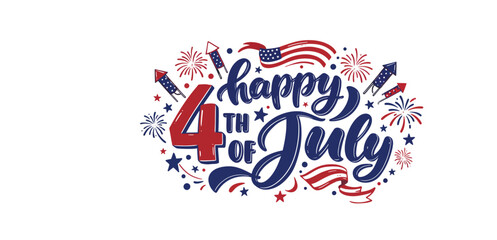 Happy 4th of July Celebration Design with Fireworks and Stars backgorund