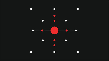 Minimalist dot grid vector pattern in black and white with red accents for design
