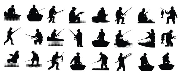 collection set different kind fisherman icons symbol silhouette vector design