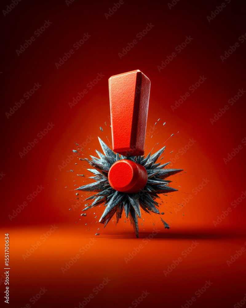 Poster this striking image features a bold exclamation mark emerging from an explosion, combining vivid col