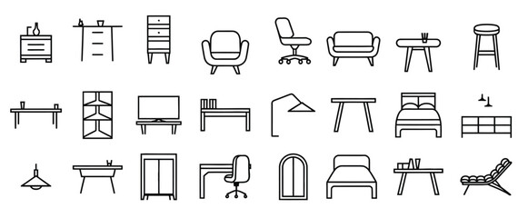 collection set different kind set furniture cons symbol silhouette vector white backgroud