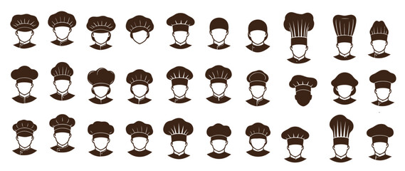 collection set different kind set cook cap icons set symbol silhouette vector