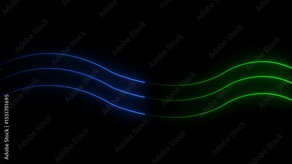 Poster animated, in multicolored smooth-moving animation light on black background in 4k, abstract geometri