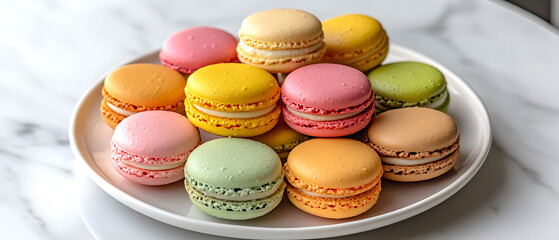 Assorted Colorful Macarons on a White Plate