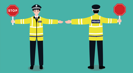 Traffic Police Officer Directing Vehicles holding STOP sign