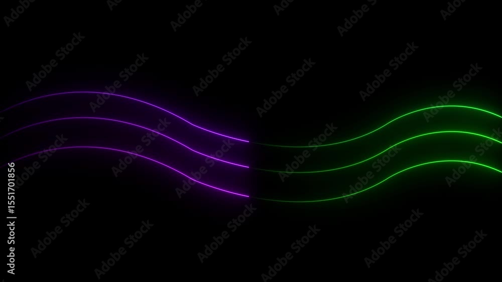 Poster animated, in multicolored smooth-moving animation light on black background in 4k, abstract geometri
