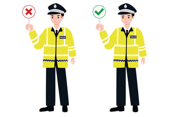 Traffic Police Officer Directing Vehicles holding yes or no sign