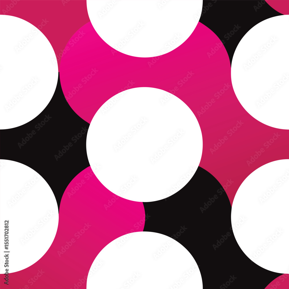 Poster modern abstract seamless pattern with overlapping circles in pink black and white