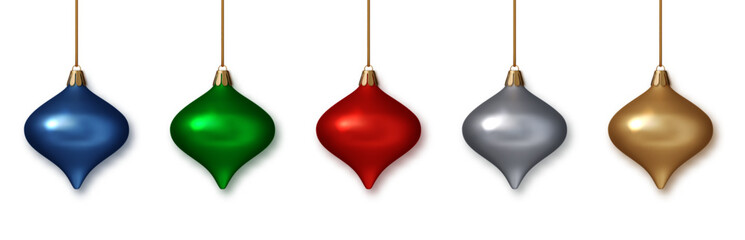Luxury Christmas baubles. Realistic festive New Year 3D toy with glossy finish. Decorative elements for winter holiday design, cards, banners. PNG