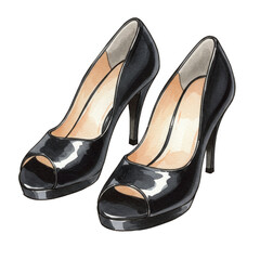 Illustration of Black High Heels Shoes Fashion Elegant Transparent Isolated