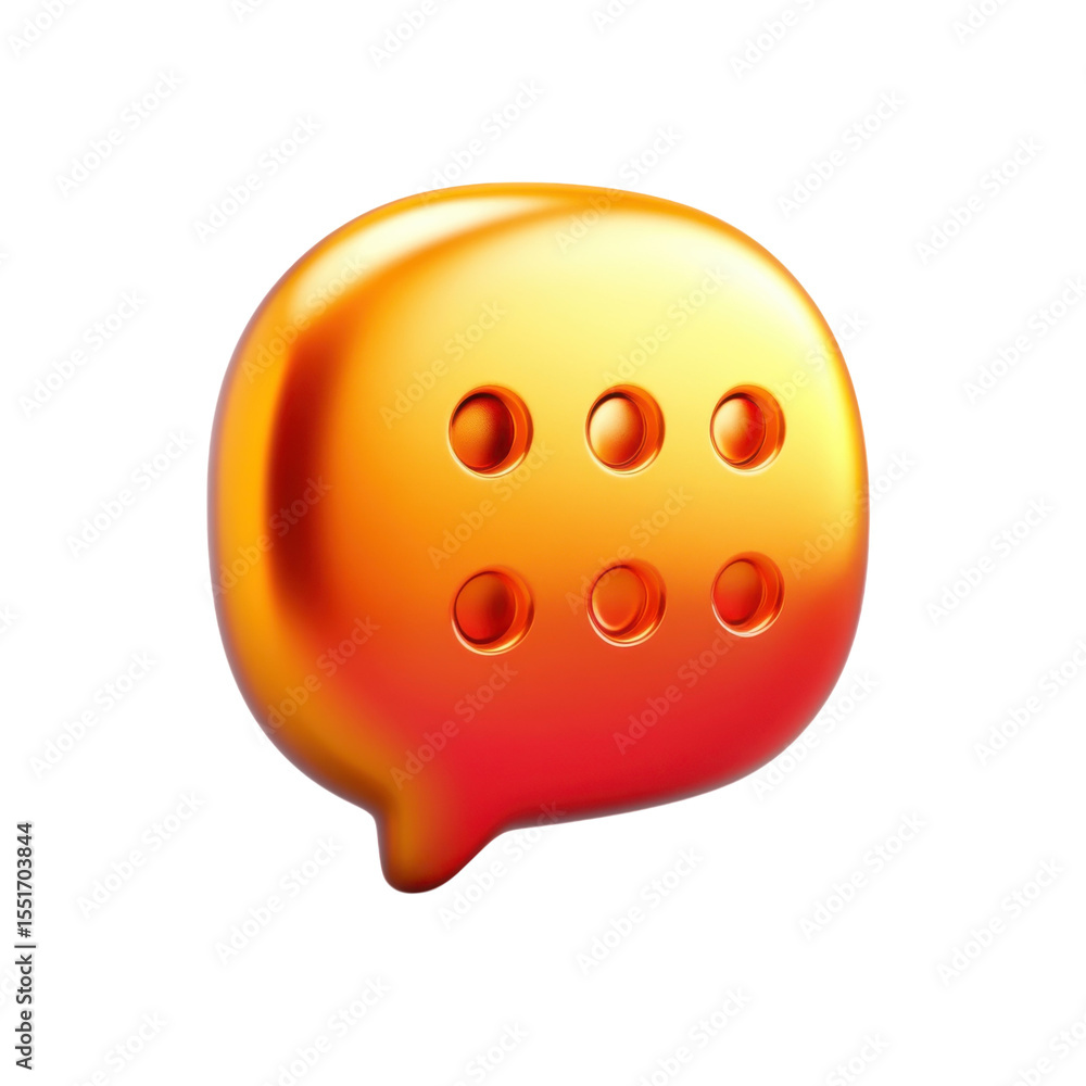 Fototapete Glowing Orange Message Balloon with Typing Indicator Shiny 3D Notification on transparent background