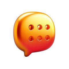 Fototapeta premium Glowing Orange Message Balloon with Typing Indicator Shiny 3D Notification on transparent background
