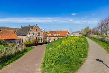 Flowers on the historic city fortification of Woudrichem, Netherlands