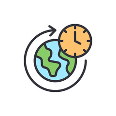 Global Time Management Concept With Clock And Earth Around Arrow