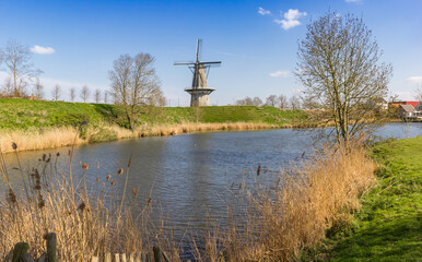 Historic windmill on top of the fortification of Woudrichem, Netherlands