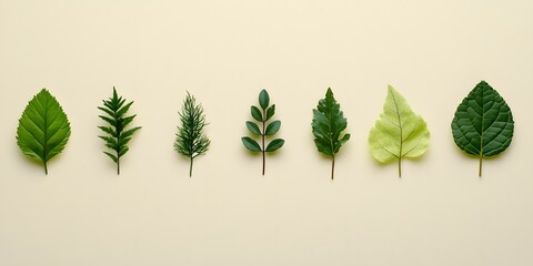 Variety of Fresh Green Leaves Displayed on Light Background