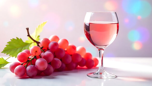  a bunch of fresh, ripe red grapes next to a glass of rosé wine, 4K and HD image - Powered by Adobe