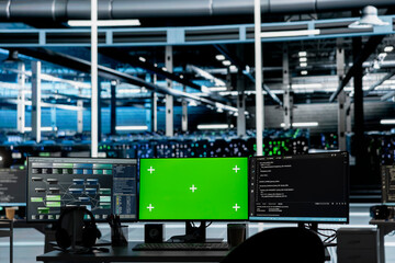 Mockup computers in data center facility used for managing supercomputers hardware energy...